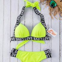 maillot deux pièces pour femme LOVE jaune fluo 