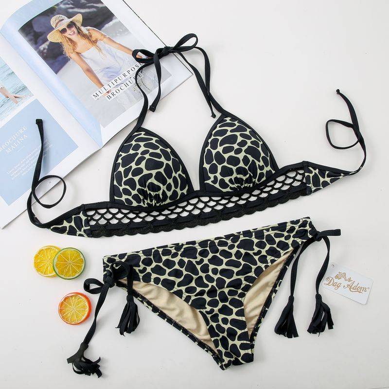 Maillot de bain deux pièces avec dentelle noire et motifs - DAG ADOM