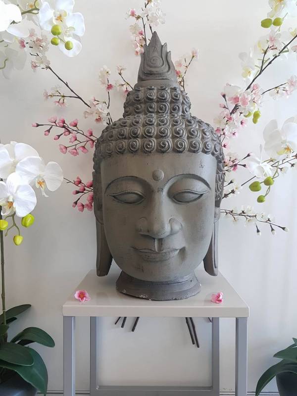 Statut tête de Bouddha effet pierre H63cm.